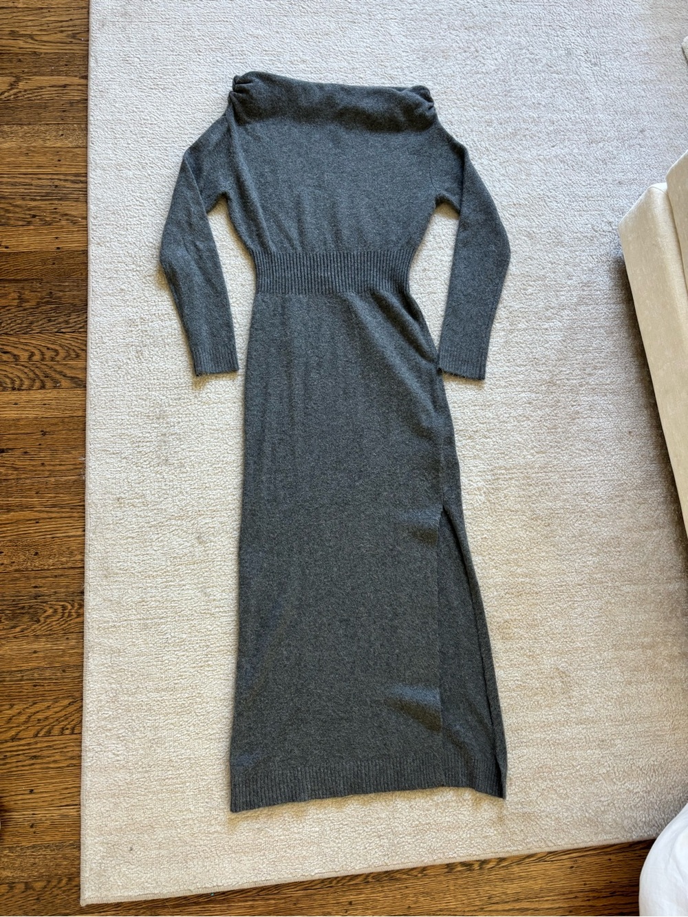 Astr Charcoal Gray Long Sleeve Ribbed Waist Maxi Dress